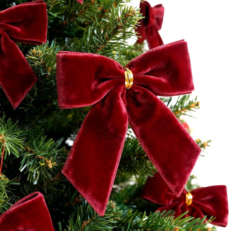 REDWORD 30PCs Burgundy Bows for Christmas Tree, 3.5 x 3.5 Inch Burgundy Velvet Bows Vintage Xmas Velvet Ribbon Bow Holiday Ornaments for Christmas Decoration Holiday Decor, Gift Wrapping and Wedding - Image 4